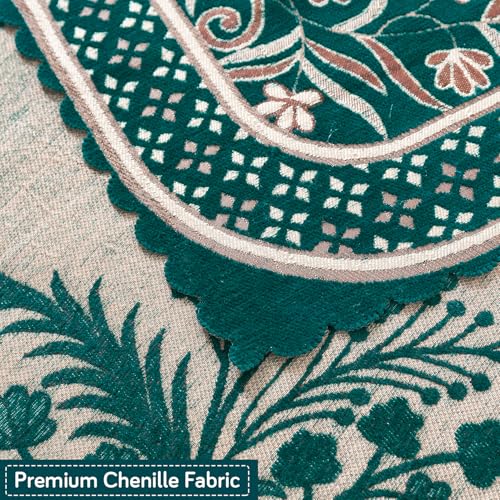 Image of HOKIPO Mehfil Teal Premium Chenille Jacquard Sofa Cover for 3 Seater for Seat & Back, 'Royal Aangan Series' (IN-1008-L7*2)