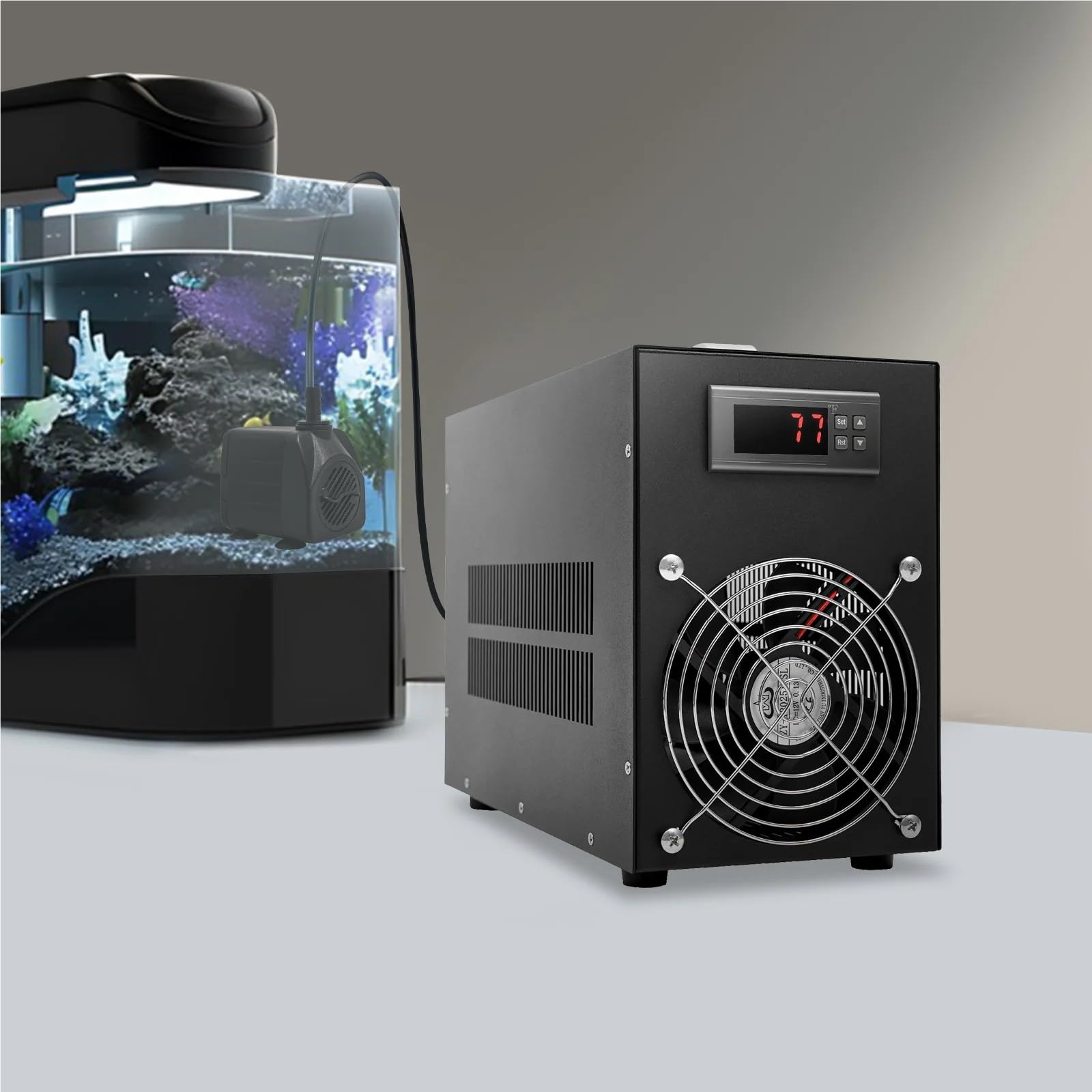 Machine de Refroidissement d'aquarium 200W, Refroidisseur Noir 60L/15,85 Gal, d'eau Large Application