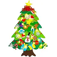 Felt Christmas Tree for Toddlers with LED Lights & 32 Ornaments, 3.3FT DIY Wall Hanging Xmas Tree for Kids, Interactive Christmas Decoration