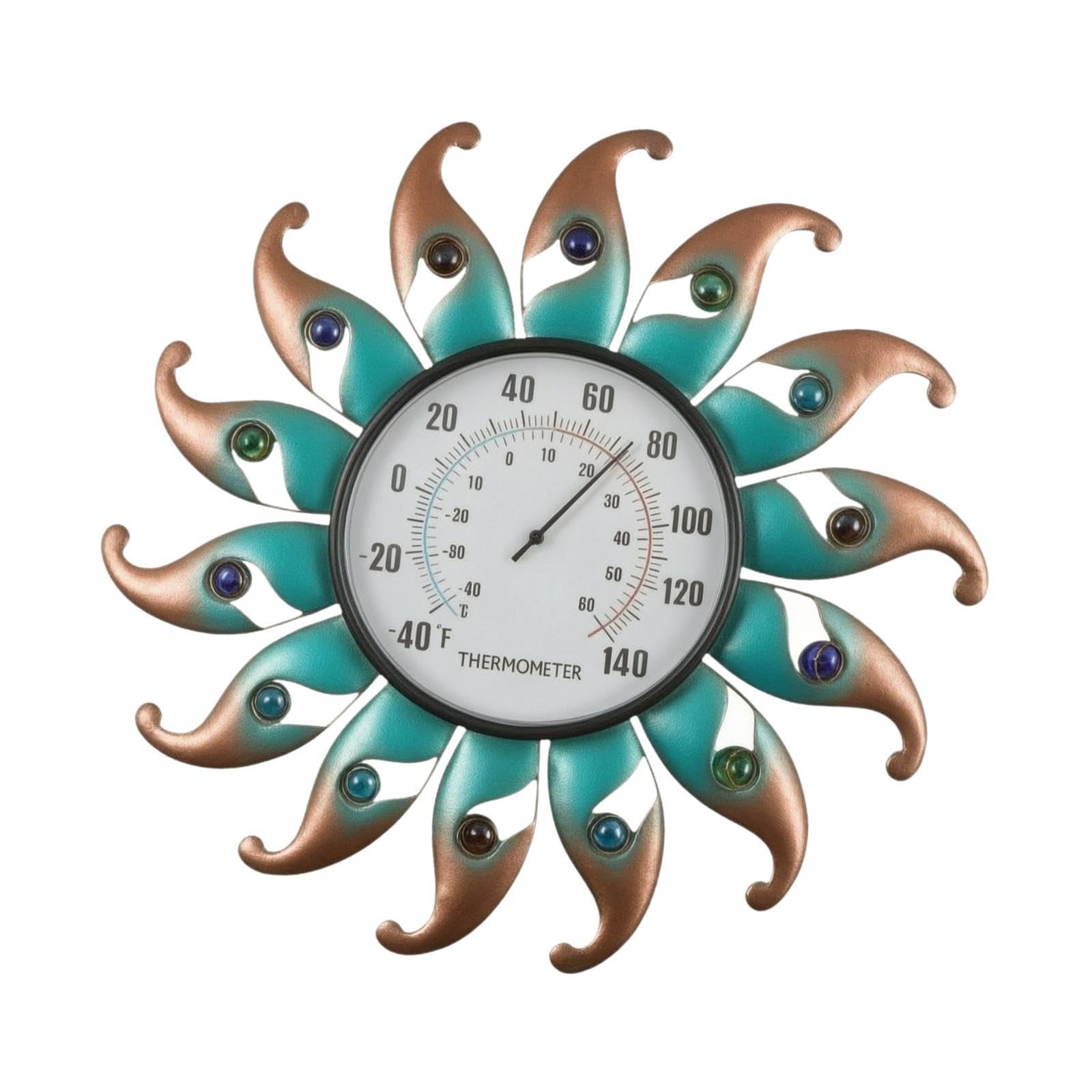 Termometro da esterno Sun, decorativo, retrò, per giardino, regalo per donna, termometro da parete a girasole per prato, Verde