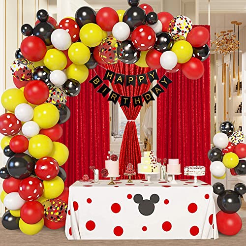 Image of Red Sequin Backdrop Curtains-4 Panels 2FTx8FT Red Backdrop for Valentines Day, Glitter Party Decorations Background Drapes for Wedding Birthday Anniversary Graduation Photo Booth Decor