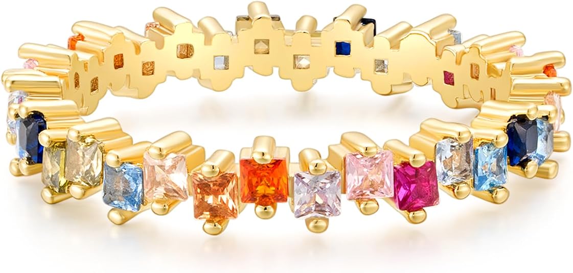 SHINYSO Rainbow Eternity Engagement Ring for Women Colorful Baguette Princess Cut Cubic - Create Stunning Colorful Starfish Nails: A Step-by-Step Guide