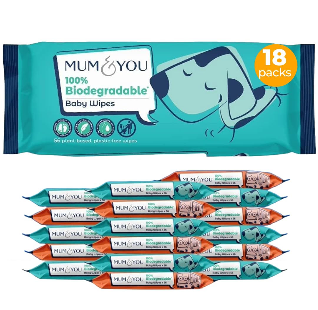 Mum & You Baby Wipes Multipack -1008 Wipes| Biodegradable Wet Wipes | 99.4% Water. Ideal for Sensitive Newborn Skin | Baby Wipes Bulk, Eco-Friendly Wet Wipes (56 Wipes x 18 packs= 1008 Wipes)