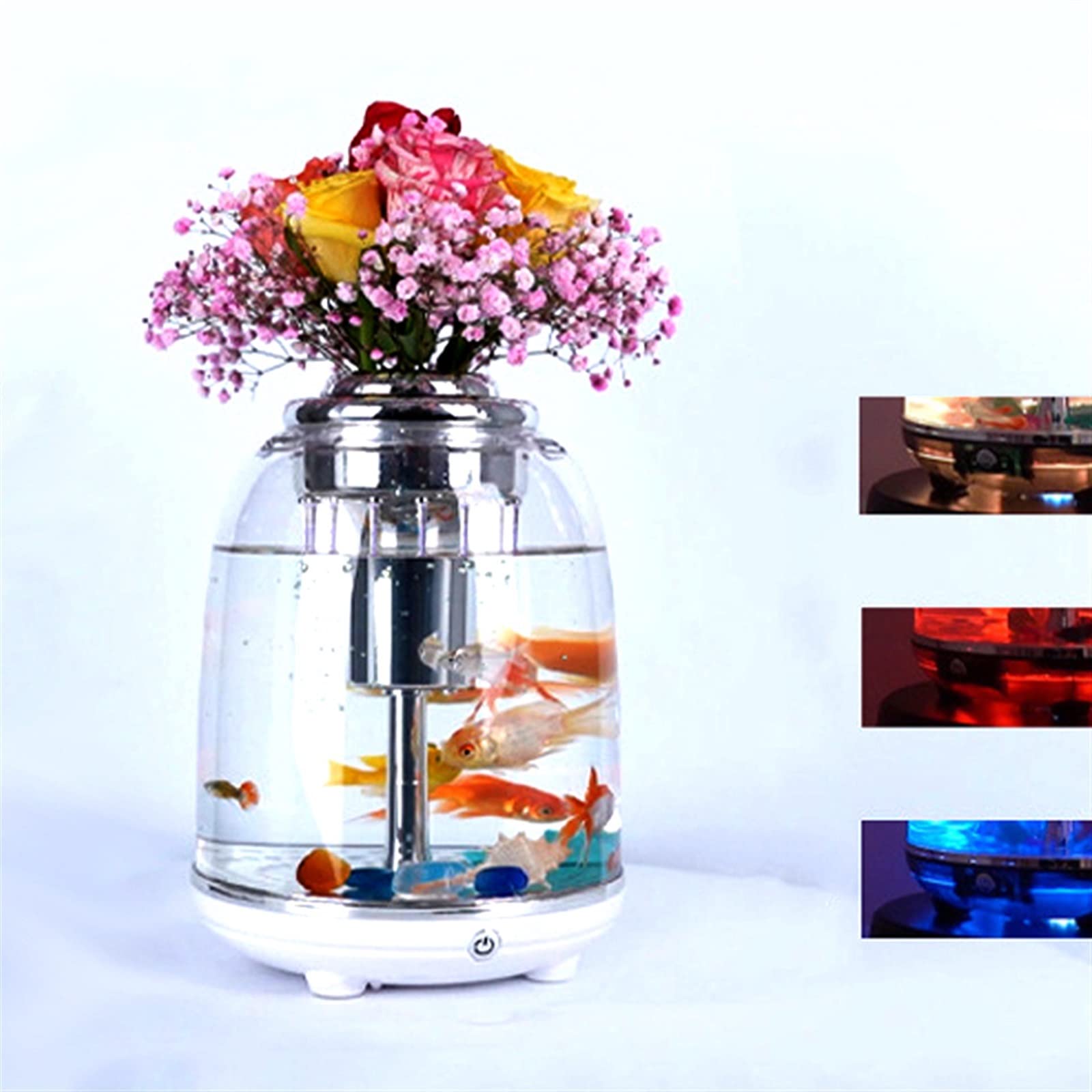Szklana miska na ryby Akcesoria do akwarium, 5,5L Akwarium Z Filtrem Okrągłym Przezroczystym Oświetleniem LED USB Mini Plastikowy Akwarium Walczący Cylinder Przenośny Pulpit