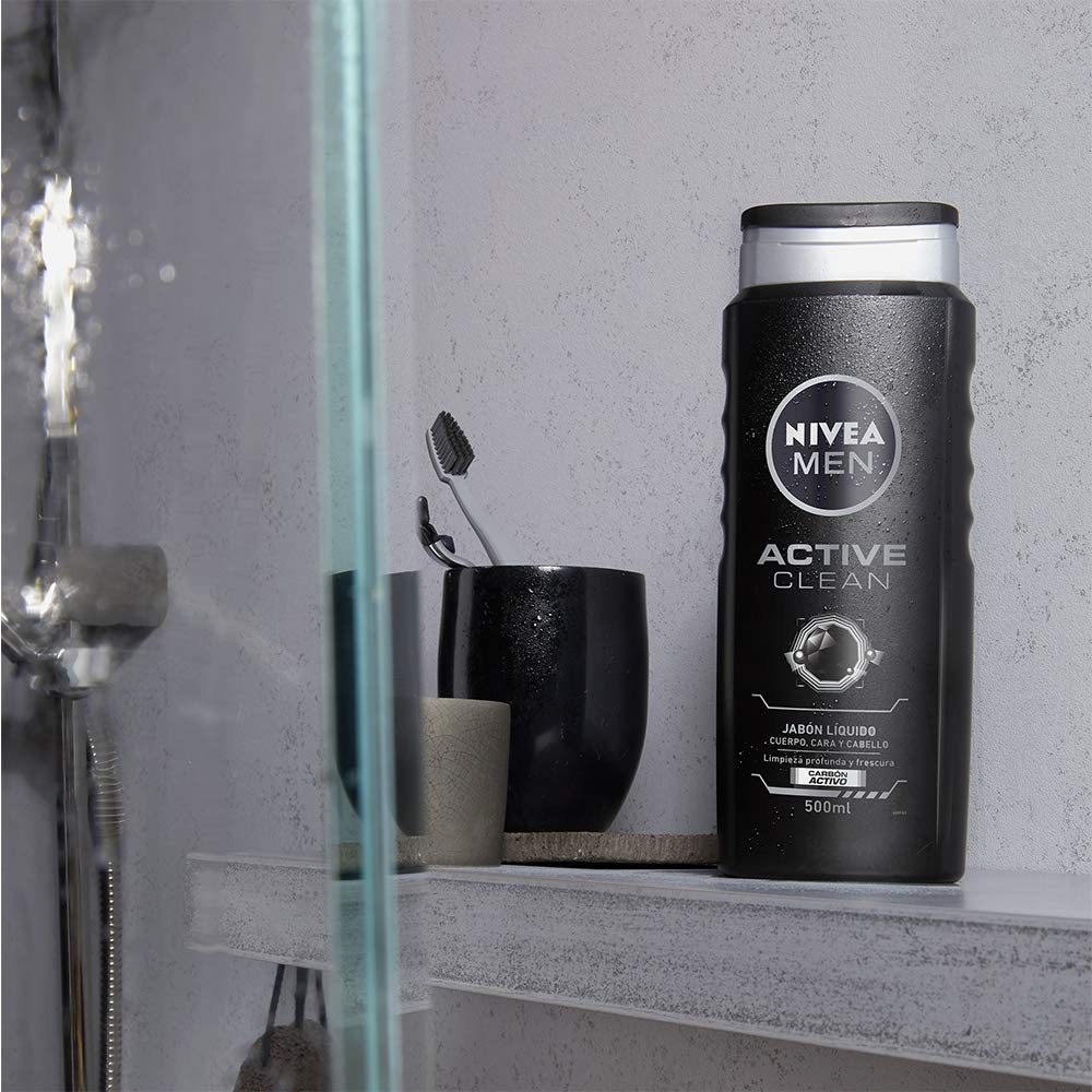 NIVEA MEN DEEP Active Clean Charcoal Body Wash, Cleansing Body Wash