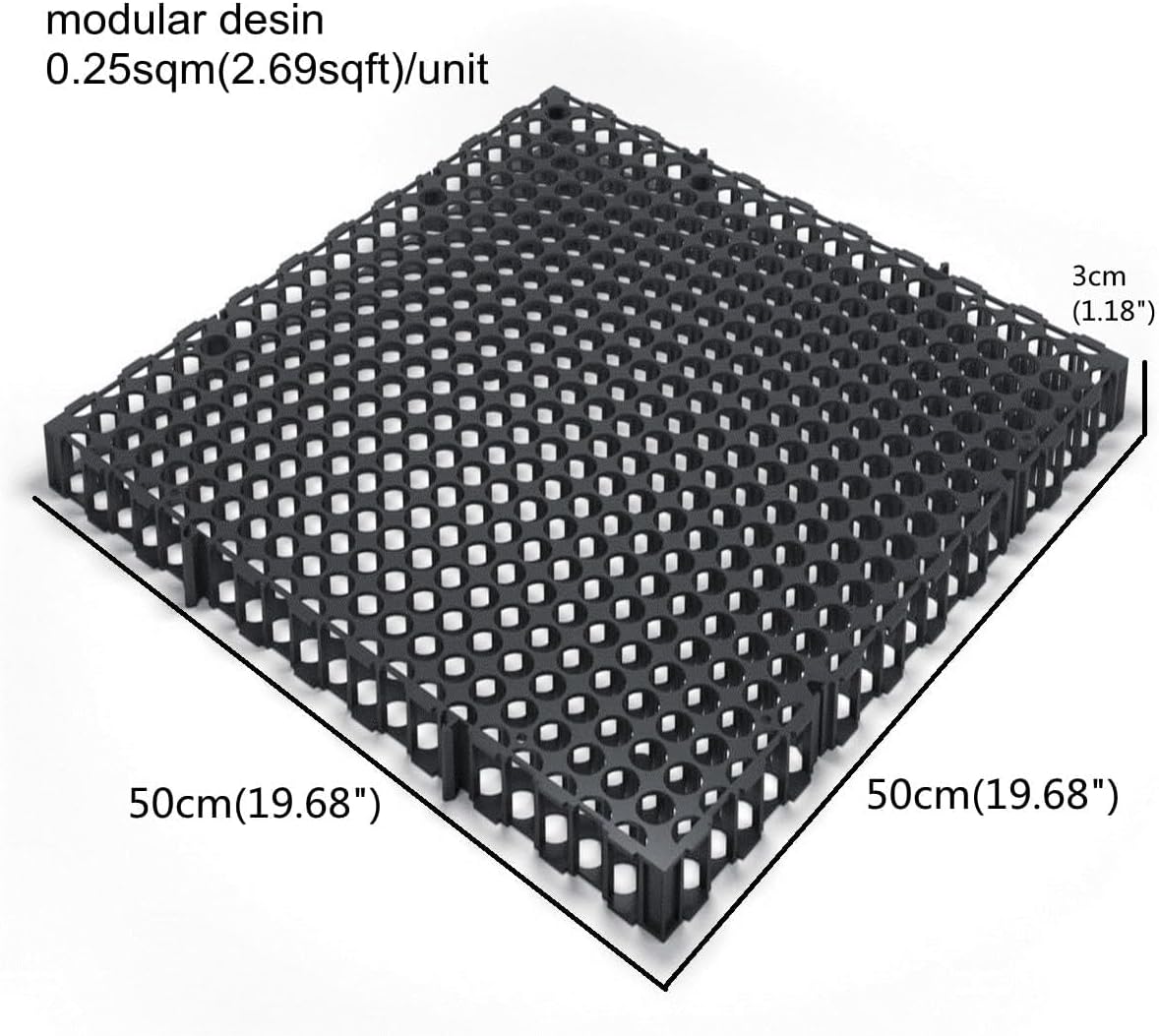 ALLTOP TURF 50cmX50cmX3cm(19.68inX19.68inX1.18in) Interlocking Drainage Cell System for Artificial Grass (3sqm-12pieces)