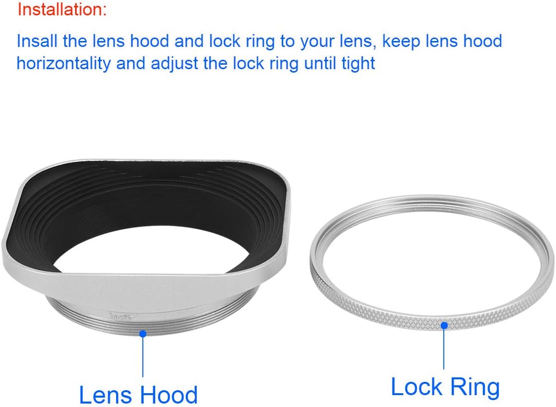 Haoge 55mm Square Metal Screw-in Lens Hood with Cap for Leica APO Summicron-M 90mm f/2 ASPH E55, Summicron-R 50mm f2 E55, Summilux-R 50mm f/1.4 E55, Elmarit-R 28mm f2.8 35 mm f/2.8 E55 Lens Silver