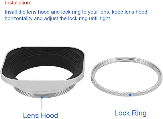 Haoge 55mm Square Metal Screw-in Lens Hood with Cap for Leica APO Summicron-M 90mm f/2 ASPH E55, Summicron-R 50mm f2 E55, Summilux-R 50mm f/1.4 E55, Elmarit-R 28mm f2.8 35 mm f/2.8 E55 Lens Silver