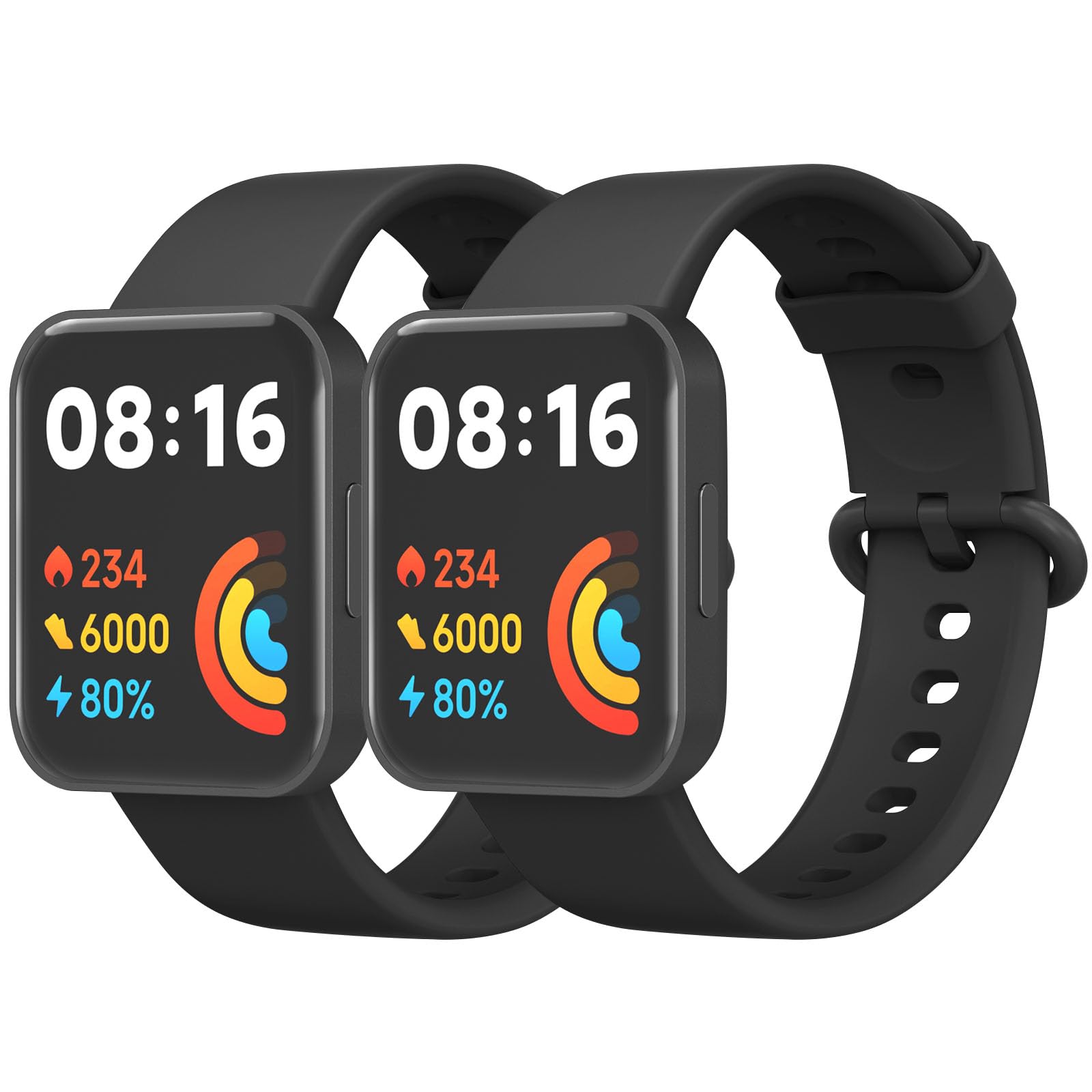 Mugust 2 Piezas Correa para Xiaomi Mi Watch 2 Lite/Redmi Watch 2 Lite Mujer Hombre,Silicona Coloridos Recambio Pulseras de Repuesto para Redmi Watch 2 Lite/Xiaomi Mi Watch 2 Lite(Negro/Negro)