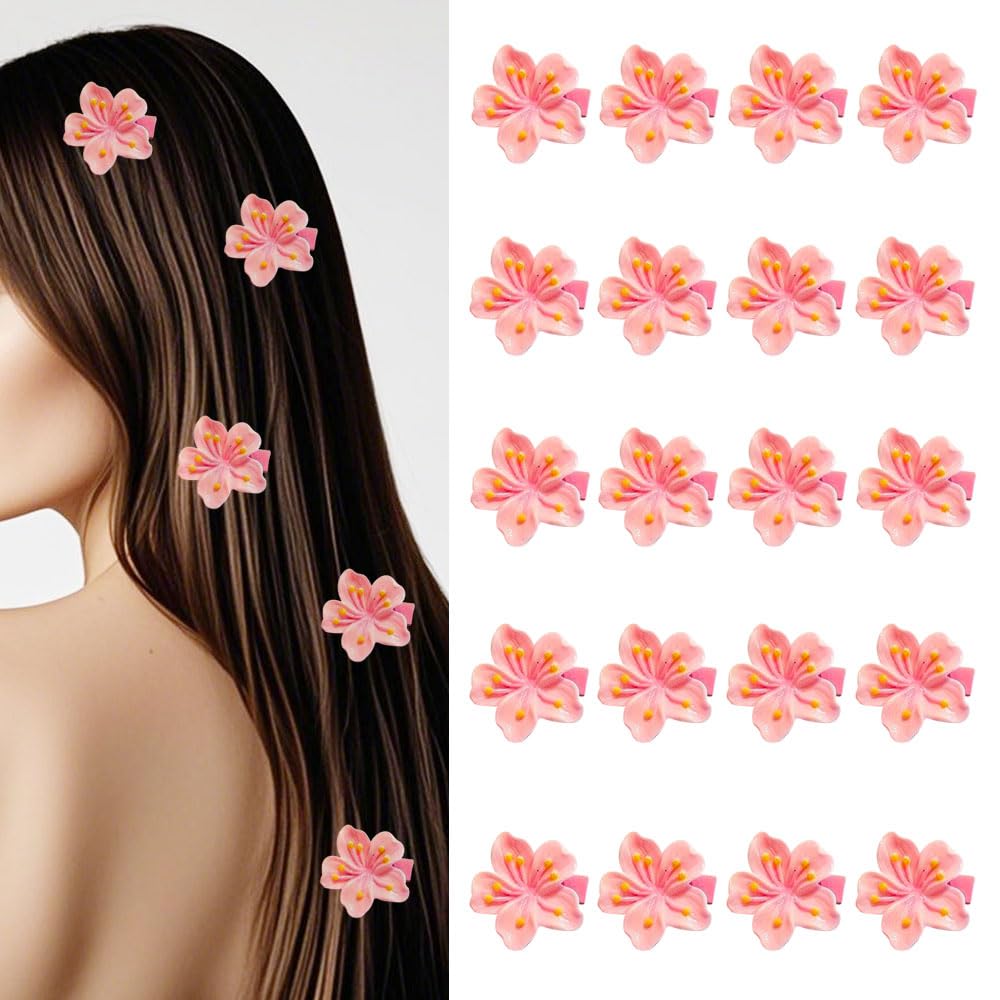Flower Hair Clip For Women 20pcs Cherry Blossoms Hair Accessories Alligator Clips Pink Floral Hairpins For Wedding Bridal Shower Party Decorations