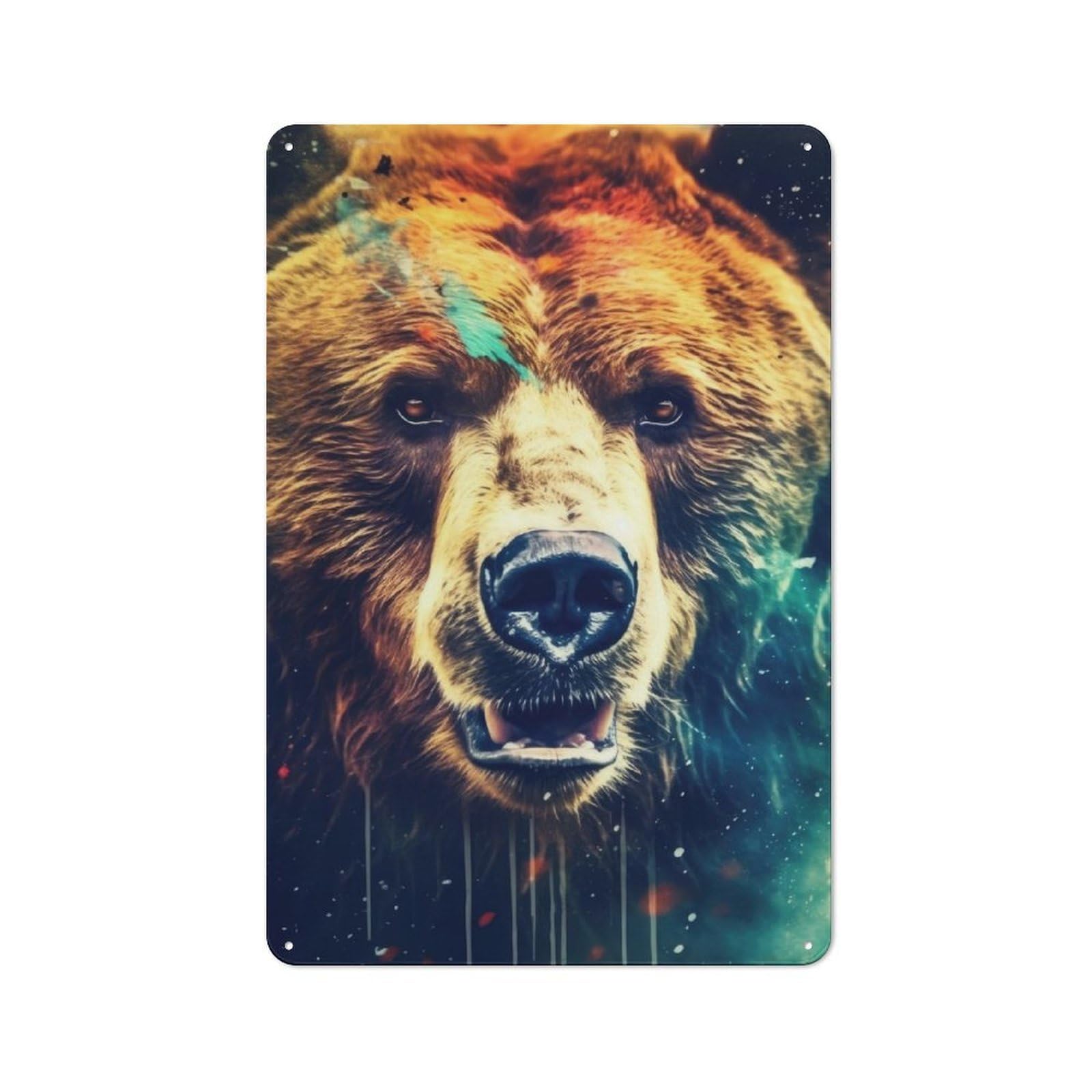 Junmoney Bear Closeup Face For Garden Room Or Summerhouse, Retro Metal Sign 30X20cm, For Metal Sign Collectors, For Vintage Wall Decor Fans