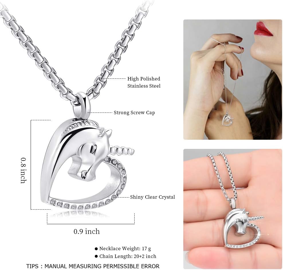 Oinsi Unicorn In My Heart Stainless Steel Cremation Necklace Urn Pendant For Ashes For Women/Child Memorial Jewelry Keepsake Festival Gifts - Image 2