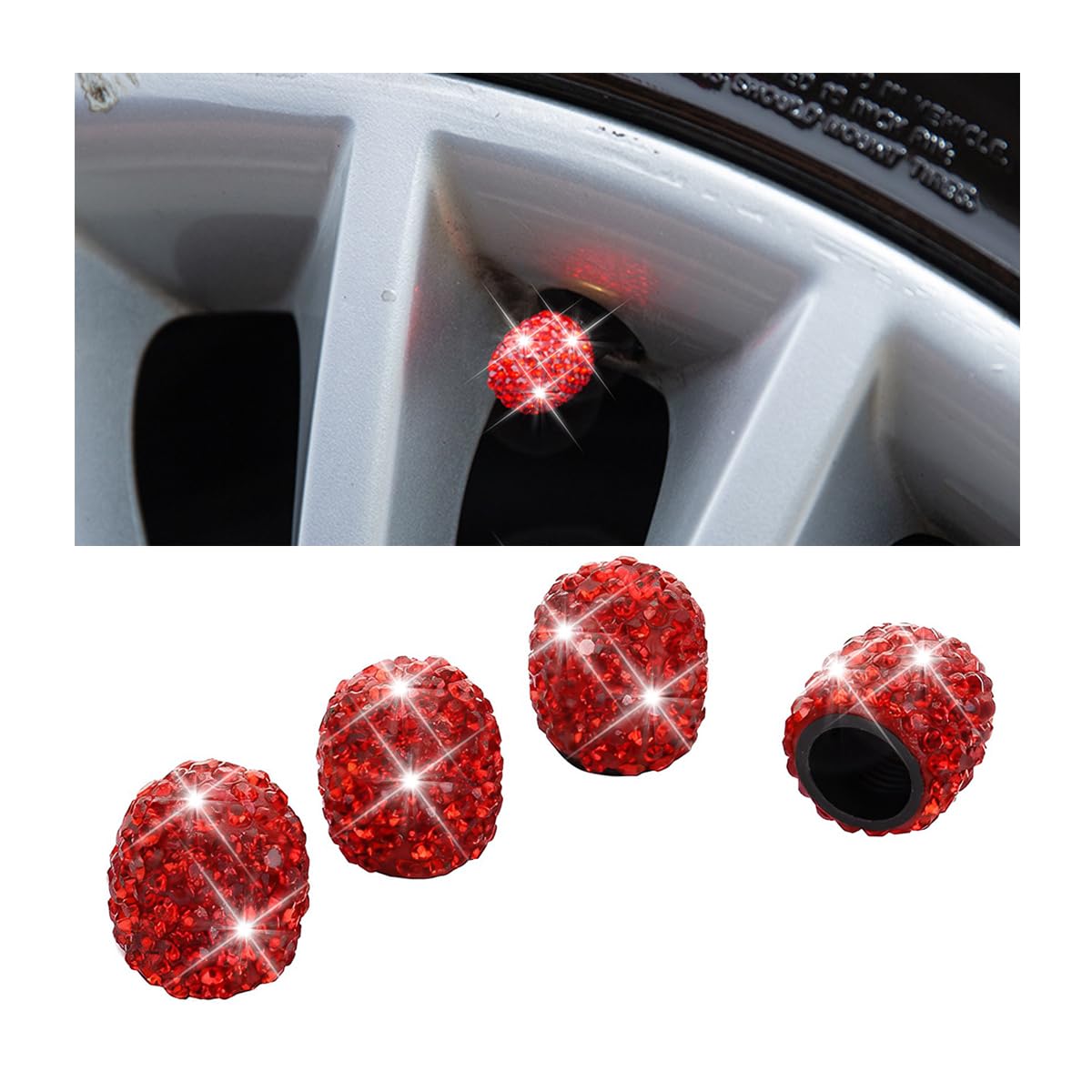Bling Car Tire Valve Stem Caps 4PCS Crystal Rhinestone Auto Tire Valves Protective Cover Dustproof Vehicle Wheel Air