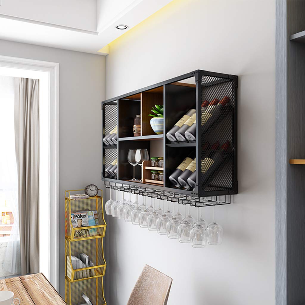 Casier à bouteilles de vin en métal noir suspendu 120x60 cm pour bar et cuisine