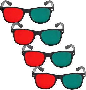 Red Green 3D Viewing Glasses 4Pcs Black Frame for Movie Game Anaglyph in Black