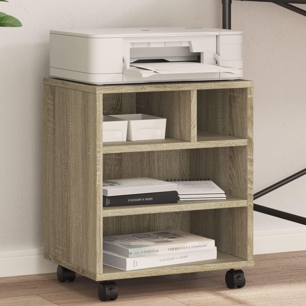 Druckerständer mit Rollen Sonoma-Eiche 41x32x48 cm mobiler Druckertisch mit Stauraum und Ablagefach für Büro Homeoffice Arbeitszimmer als Regal Beistelltisch fahrbar stabil