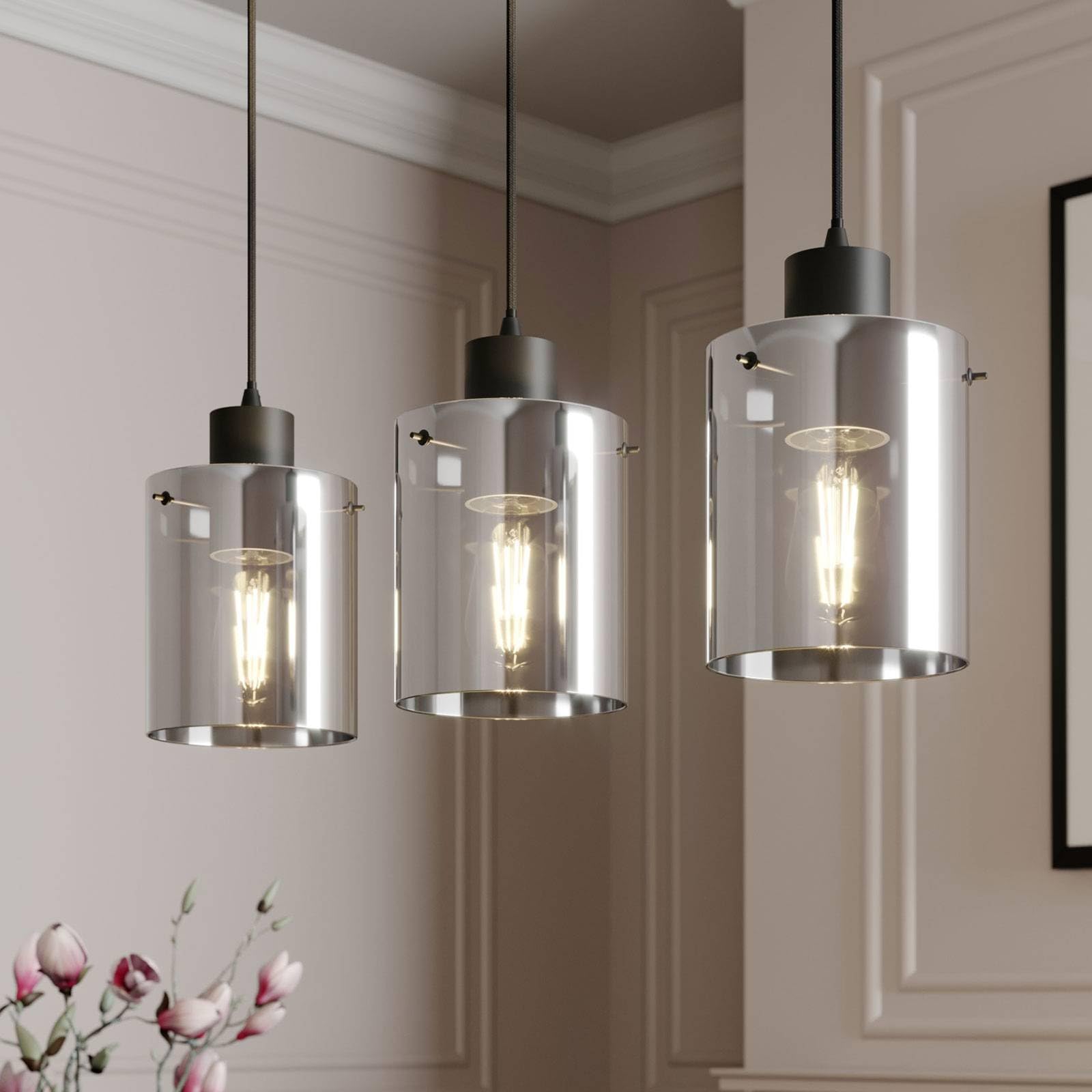 Lindby Lampada a sospensione dimmerabile (Moderno) colore Nero ad es. Soggiorno & Sala da pranzo lampada in vetro, per tavolo