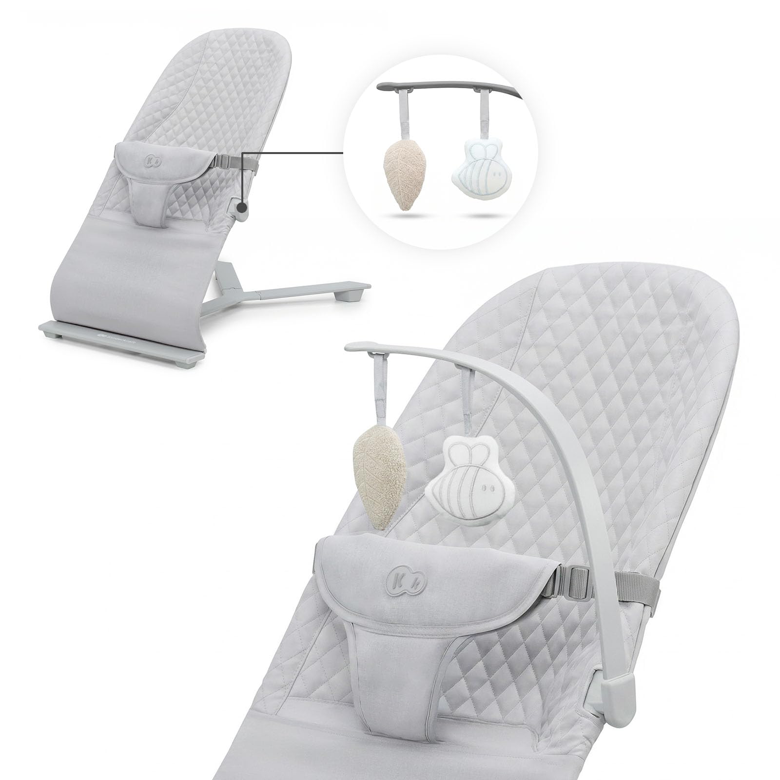Kinderkraft MIMI, hamaca bebé, sin pilas, 3 posiciones, Gris claro