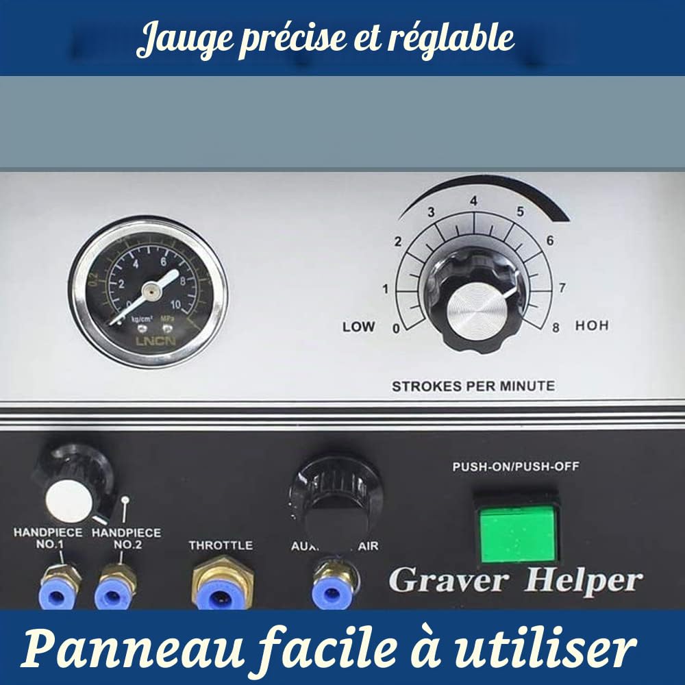 Graveur pneumatique à double tête pour bijoux - 220 V 60 Hz - 100-4000 tr/min - Graveur pneumatique - Micro engraeur pour bijoux et fer forgé
