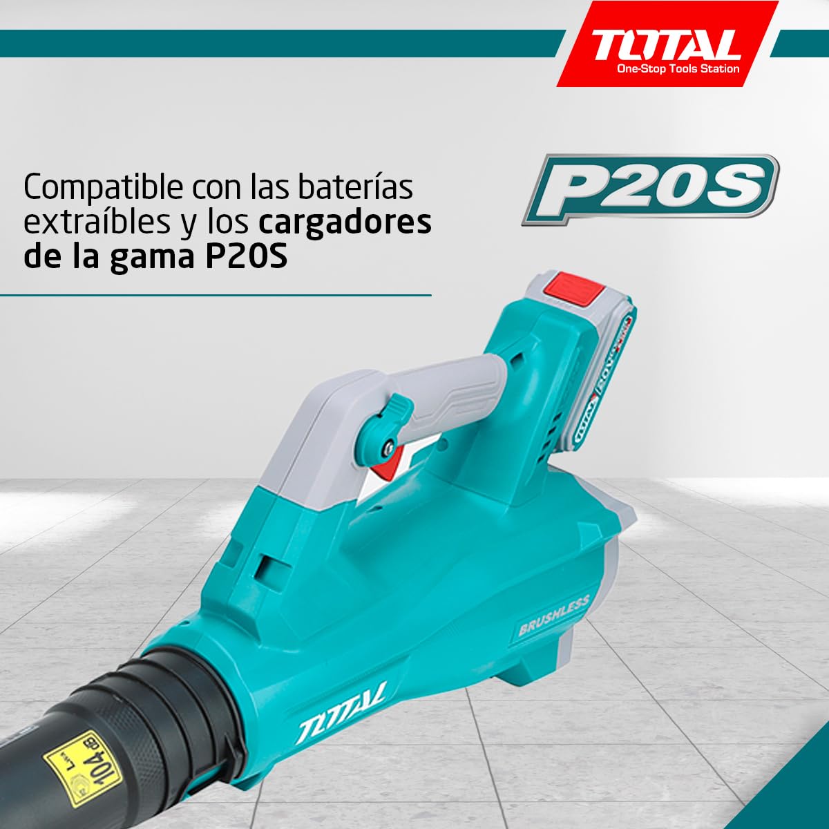 TOTAL - Soplador Brushless a Batería - 83 x 25 x 3 cm - Azul - Volumen de 8,5 m3/min - Soplador con Control de Velocidad Variable para Limpieza de Hojas