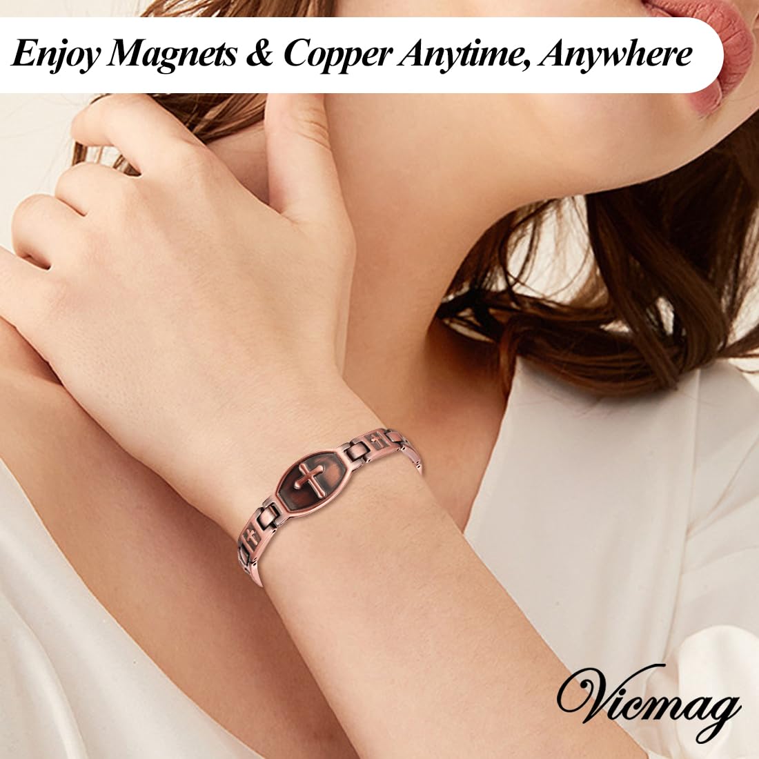 Vicmag Bracelet magnétique ultra résistant en cuivre pur 99,9 % pour homme - Outil de réglage de la taille, One Size, Métal, Pas de pierre précieuse
