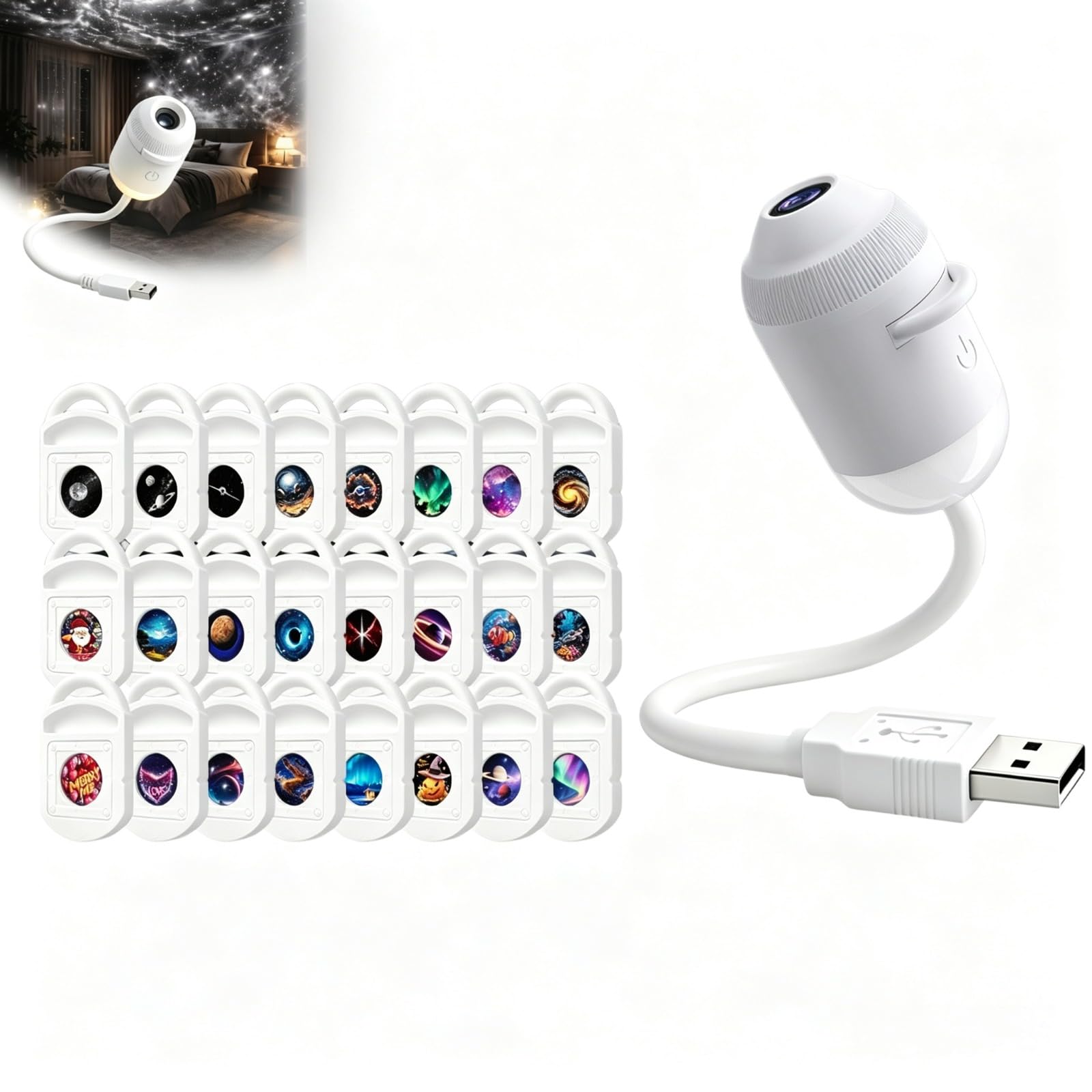 Bettertrying Nachtlicht Projektor, 360° Drehung, USB-betrieben (Mit 24 Folien)