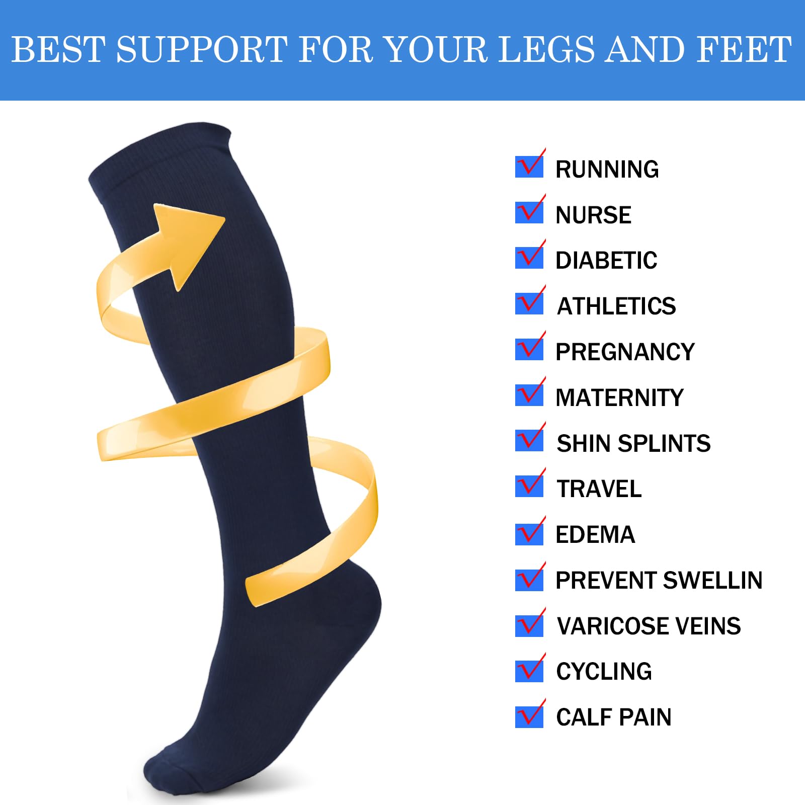 3 Pares Calcetines de Compresión Hombre Mujer,para Enfermeros, Correr, Maternidad, Vuelos, Viajes, Deportes,Ciclismo,Tallas Uniformes