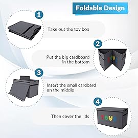 YOLOXO Toy Box Chest, Collapsible Sturdy Storage Bins with Lids, Extra Large Kids Toy Storage Organizer Boxes Bins Baskets for Kids, Boys, Girls, Nursery Room, Playroom, Closet (A-TBX-GRAY-MULTI)