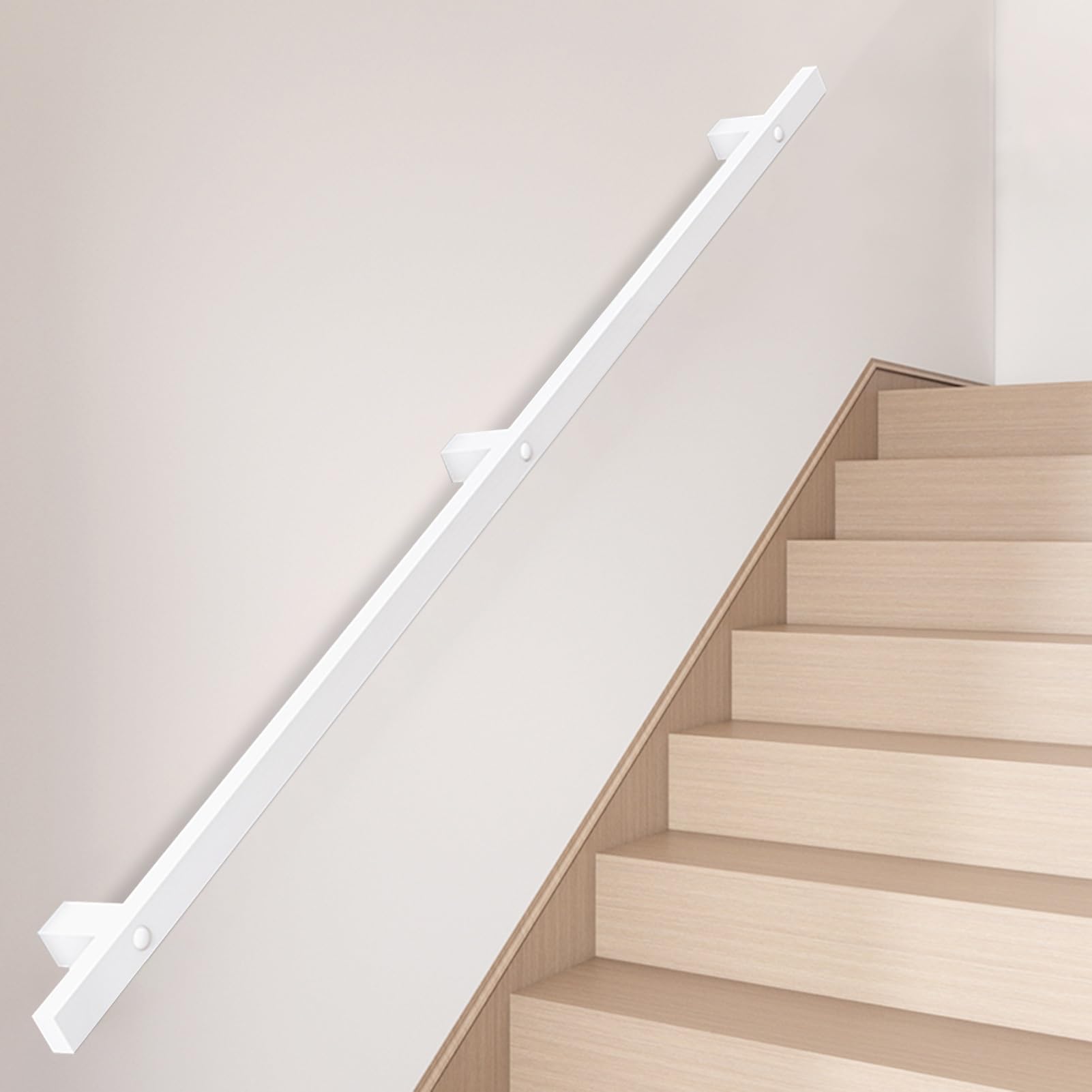Pasamanos de escalera de 1 a 20 pies para montaje en pared, barandilla de escalera de hierro forjado de metal blanco Kit de barra de agarre de seguridad antideslizante, diseño moderno de tubo cuadrado