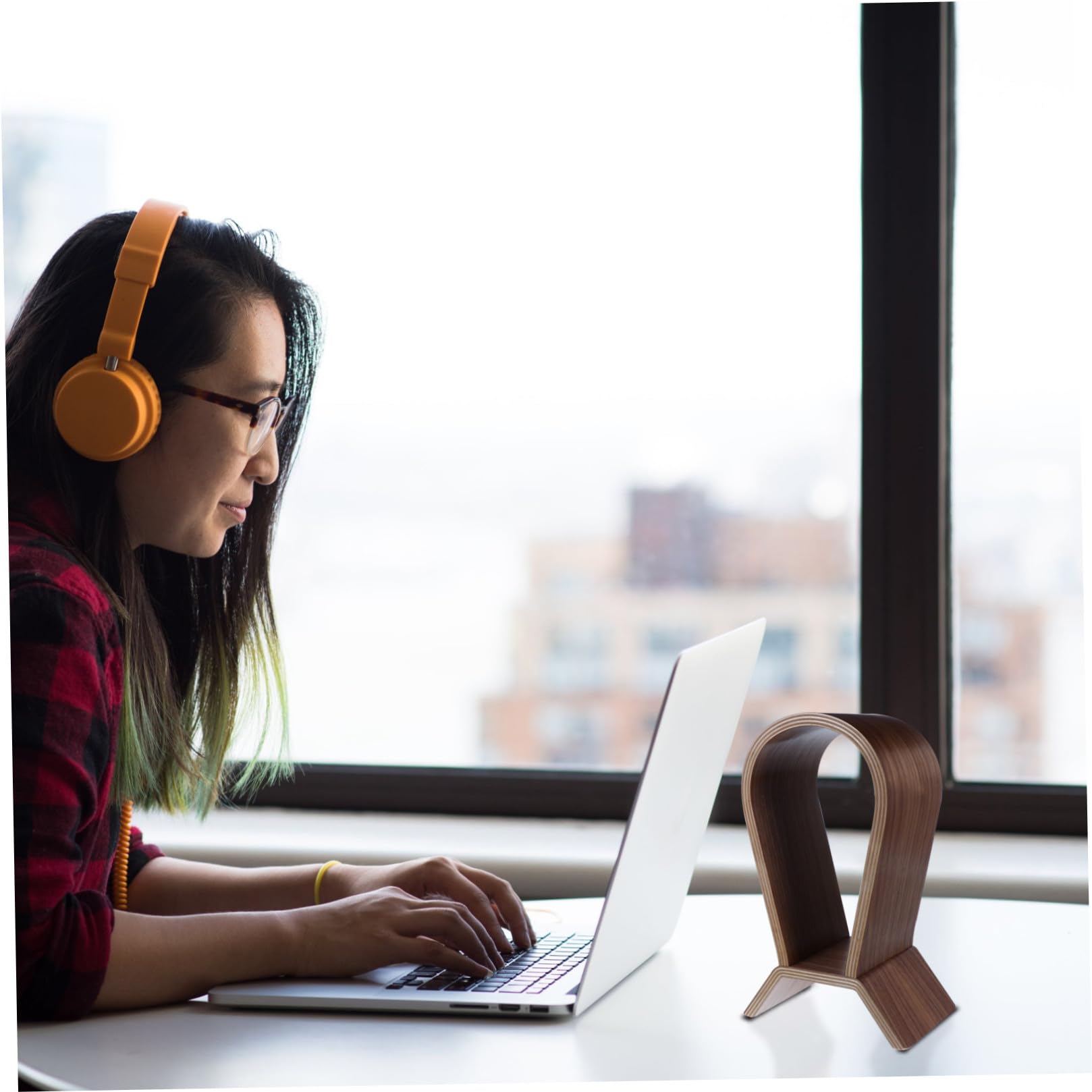 OSALADI Soporte para Auriculares Gaming en Madera de Nogal Natural Expositor Organizador para Auriculares Gaming y Oficina