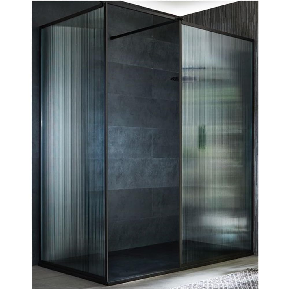 Milano Florence Black Corner Fluted Glass Framed Shower Enclosure Graphite Tray - 1400mm x 900mm