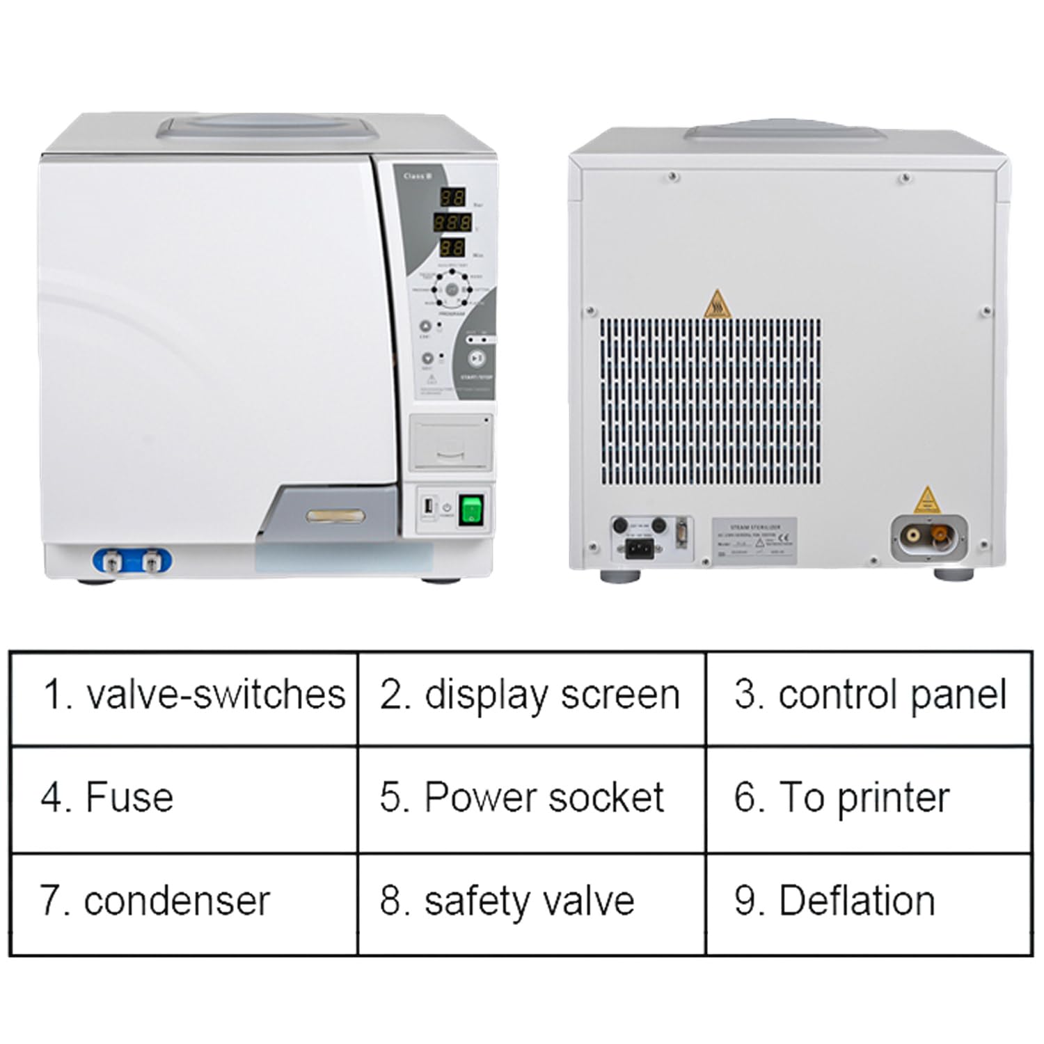 BONEW-Oral Class B Autoklave 18L/23L Dampfsterilisator, vollautomatische Trocknungsfunktion, Temperatur der Sterilisation um 3 Mal einstellbar, Vor-Vakuum mit Wassertank, Drucker, USB-Anschlüsse (18L) | Autoklaven