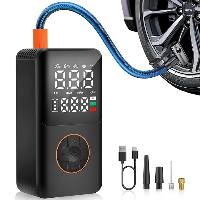 Kooqi 便携式电动充气泵 150PSI 带LCD压力表与LED灯