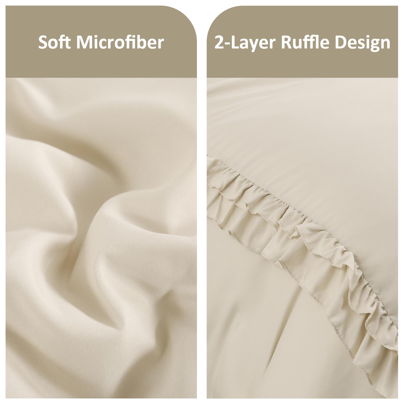 Fondream Ruffle Double Duvet Cover Beige Frills Bedding Set Farmhouse Ruffled Decor Soft Luxury Washed Microfiber with Zipper Closure for Teens and Adults (Beige - Image 4