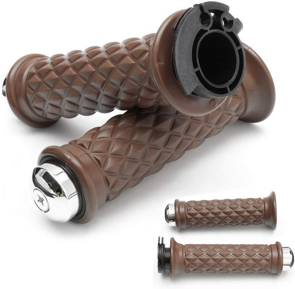 7/8 Inch Motorcycle Universal Rubber Black/Brown Handlebar Hand Grip Bar End for Cafe Racer Bobber Clubman Custom (Grip Bar End Brown)