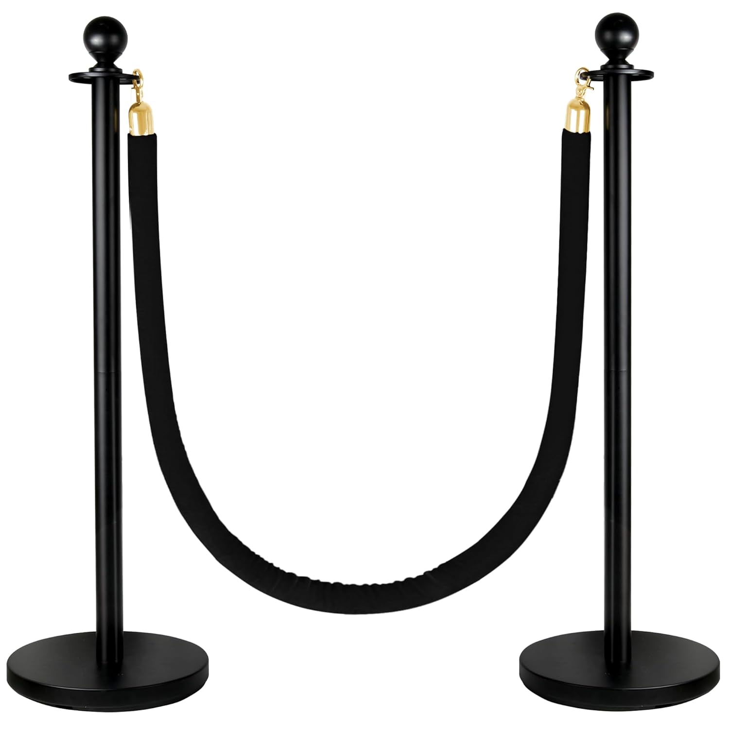 4 Pack Stanchions Post with Velvet Rope, Heavy Duty Metal Posts with Weighted Base, Crowd Control Barriers & Poles for Red Carpet, Movie Theater, Event, Party Supplies (Black)