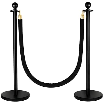 2 Pack Stanchions Post with Velvet Rope, Heavy Duty Metal Posts with Weighted Base, Crowd Control Barriers & Poles for Red Carpet, Movie Theater, Event, Party SuppliesBlack