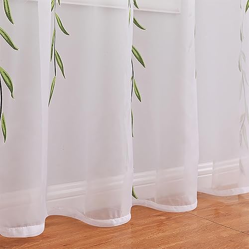 Miniatura 5 de 2 piezas de cortina de ventana de hojas de sauce de gasa de tul para habitación de hojas de Salix, cortina de panel de gasa transparente de gasa