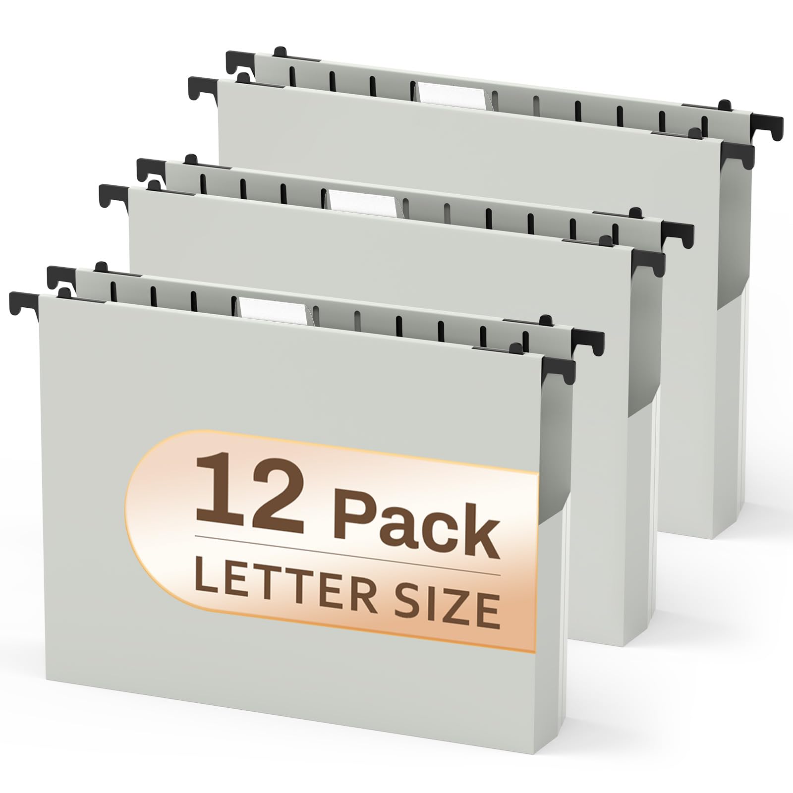 PNETTCO 12 Pack Hanging File Folders Letter Size, Letter Size Hanging Folders, Letter Hanging File Folders, Heavy Duty 2 Inch Expansion, Gray File Cabinet Folders Hanging Organizer Home Office School