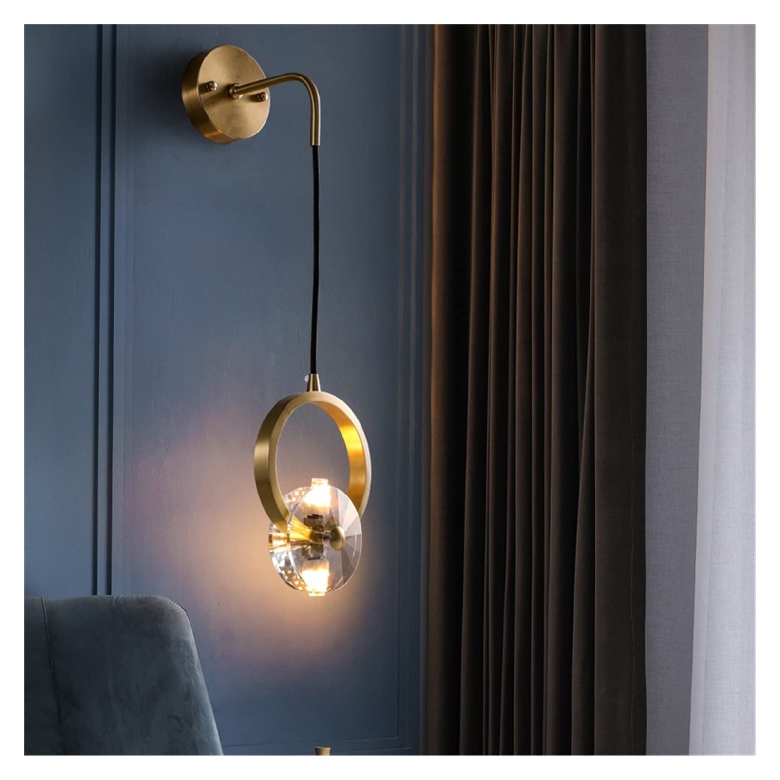 ZTCHSENZT Wall Sconces, Led Wall Lamps for Bedroom Bedside Room Decor Modern Copper Crystal Wall Lighting Stairs Corridor Lamp Hanging Applique Murale