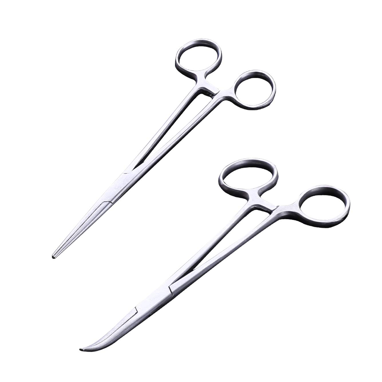 2pc Locking Straight & Curved Clamp Hemostat Forceps,Locking Tweezers Clamp for Pet Dog Grooming Ear Hair Cleaning Tools (12.5cm/4.9in)