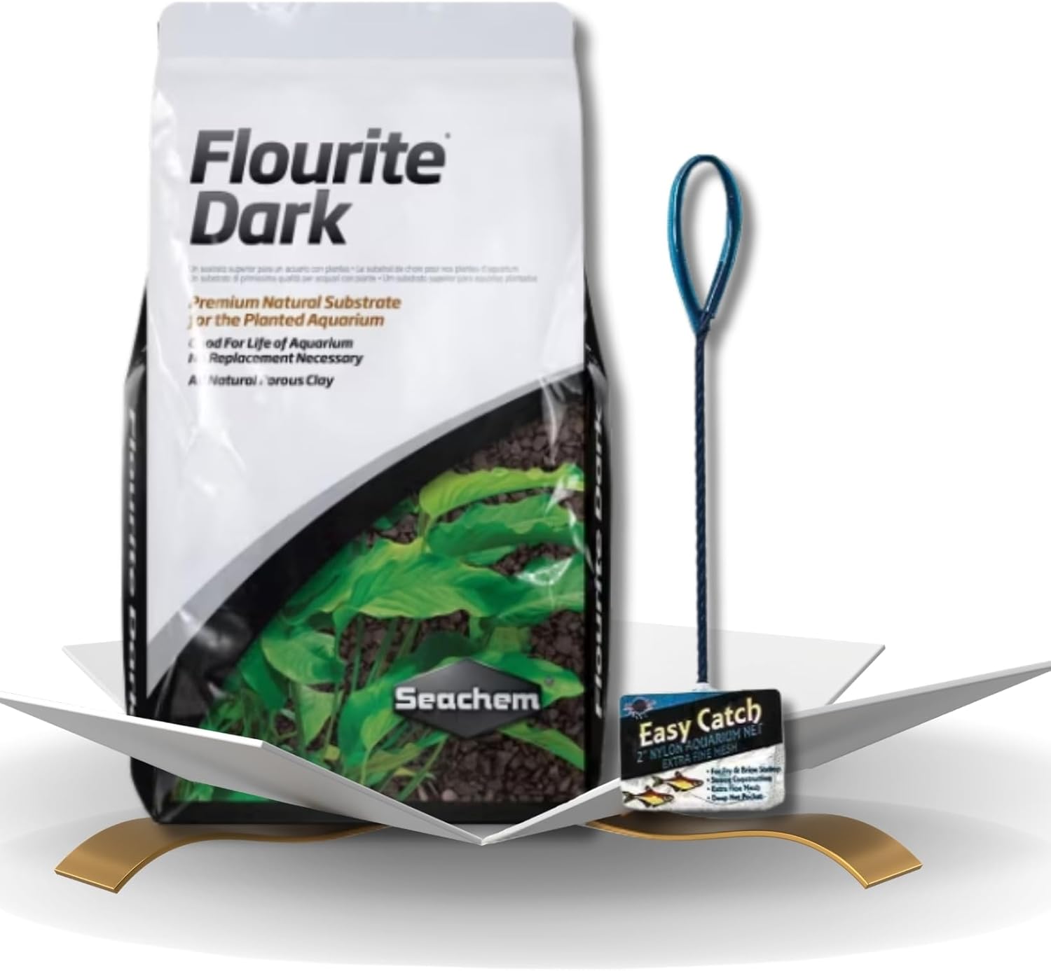 Flourite Gravel 7 kg Bundle with Nylon Aquarium Net – Dark Porous Clay Substrate for Planted Tanks, Supports Root Growth & Water Stability – Gift Set (2 Items)