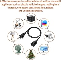 Vista 11 de 5.9ft Indoor Outdoor Extension Cord Waterproof, 10A / 125V 18 AWG Wire Durable Power Appliance Extension Cable with 2 Prong Grounded Plug for