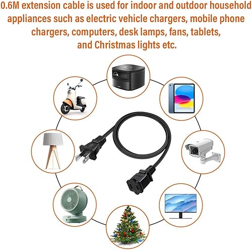 Miniatura 11 de 5.9ft Indoor Outdoor Extension Cord Waterproof, 10A / 125V 18 AWG Wire Durable Power Appliance Extension Cable with 2 Prong Grounded Plug for