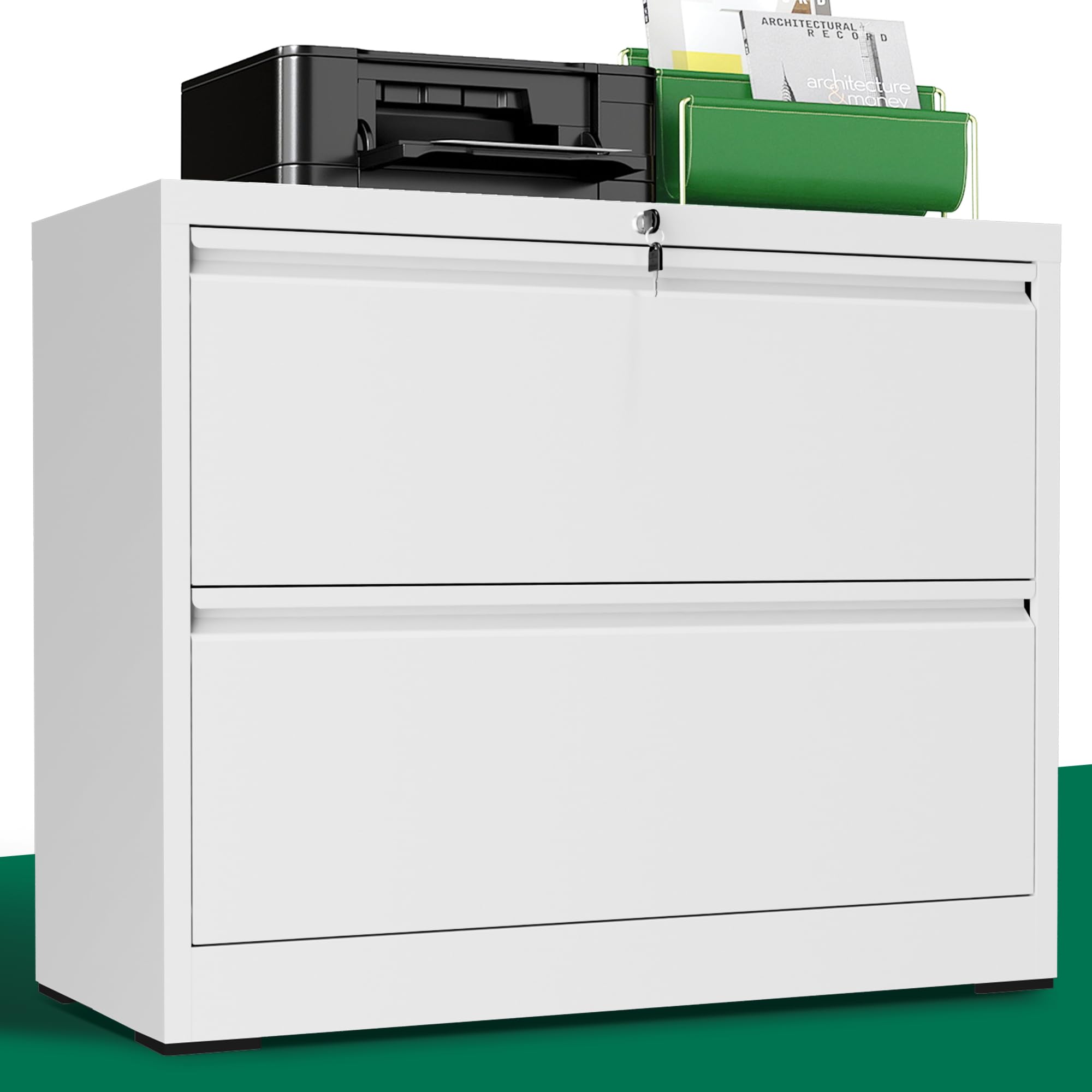 Yukimo Lateral File Cabinet with Lock, Metal File Cabinets for Home Office Legal/Letter A4 Size, File Cabinet with 2 Drawer Storage Cabinet, Require