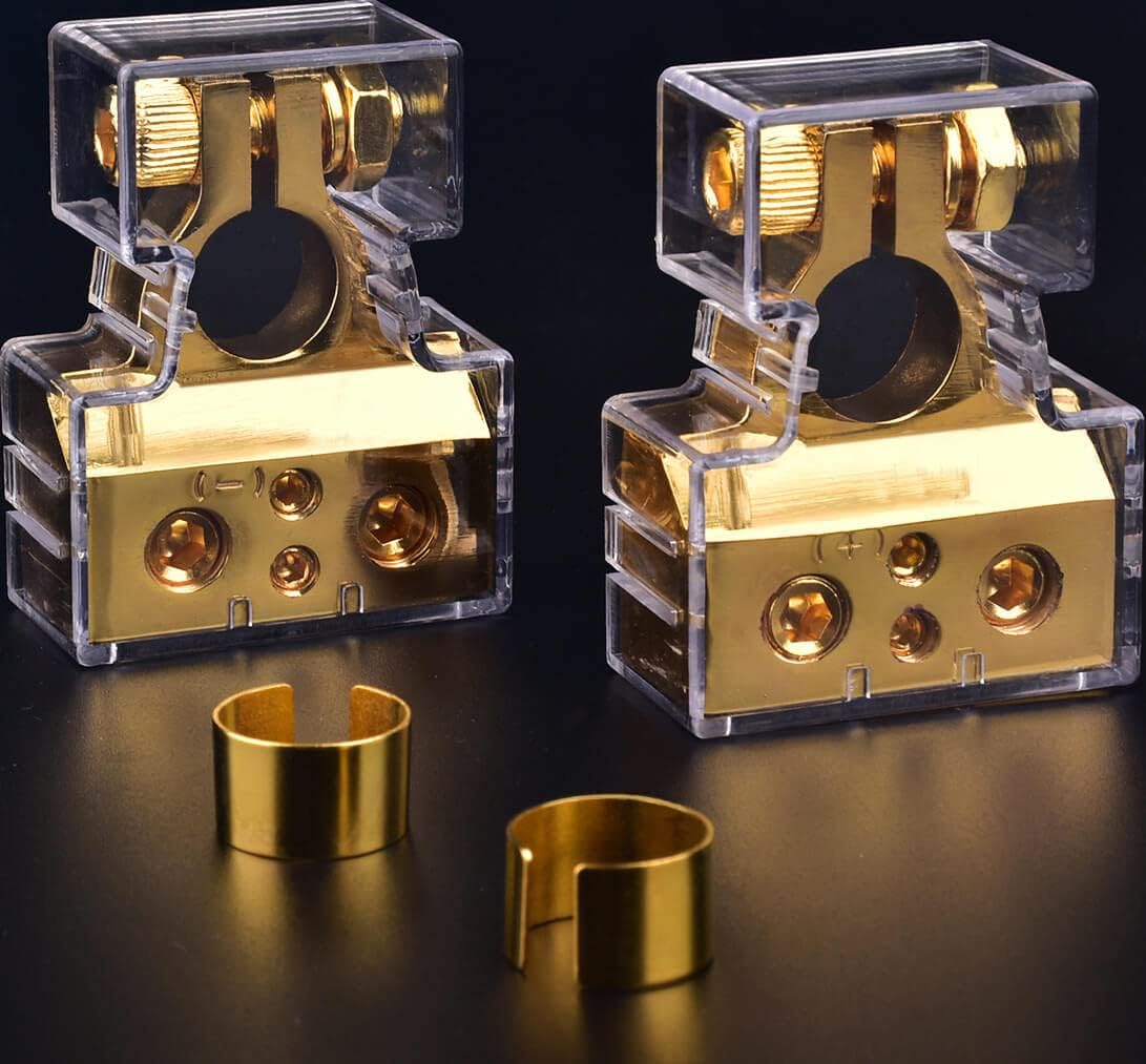 Car Marine Battery Post Terminals, Heavy Duty Top Post, Multiple 0/2/4/6/8 AWG Battery Terminal Connectors, W/Cleaning Brush, Anti Corrosion Washers, Hex Wrench