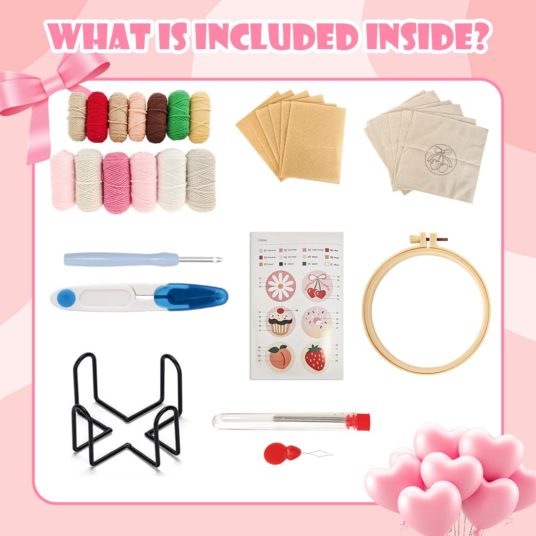 Wapasezyar 6-teiliges Punch Needle Set, Christmas DIY Untersetzer Set Erwachsene, Embroidery Starterset Bastelsachen mit Stickrahmen Holz für Anfänger und Kinder