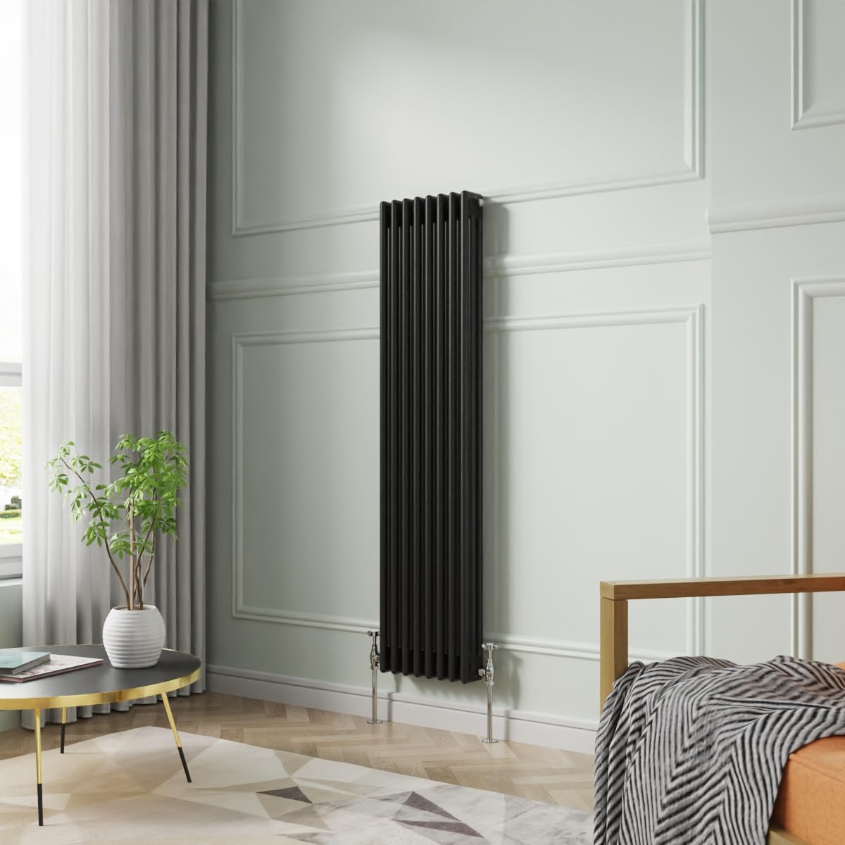 NRG 1500 x 380mm Traditional Black Vertical Cast Iron Style Radiator Triple Panel โ image 1