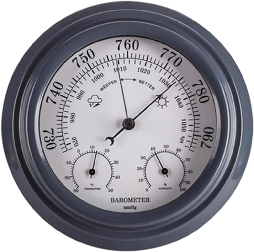 Barometer Thermometer Hygrometer, Barometers for The Home Indoor, 8" Barometer with Temperature and Humidity, Barometers Weather Instruments, Dial Traditional Weather Station(Grau)