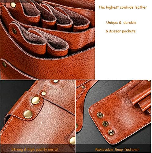 Hairdressing Belt Bag, aolaso Real Soft Leather Salon Barber Hairdressing Scissor Holster Pouch Adjustable Shoulder Strap, Haircut Hairdresser Tools Bag Belt for Combs, Shears, Clips(Coffee)